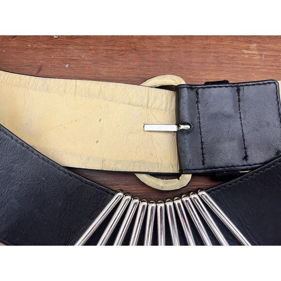VTG KARL LAGERFELD 90s Runway Silver Black Belt S Made in France 75cm main image 8